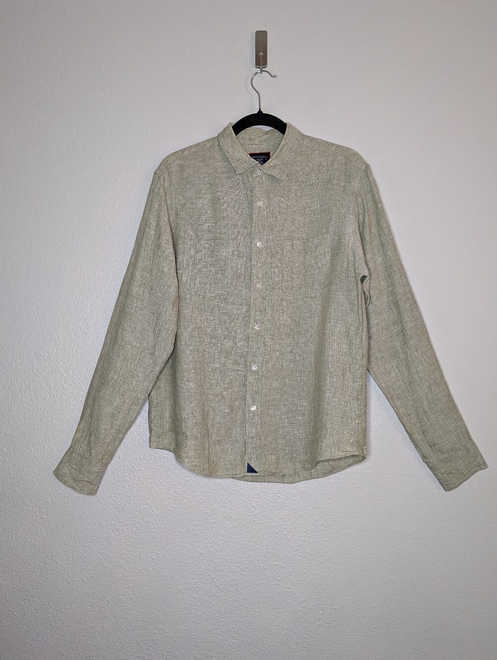 UNTUCKit Tan Khaki Beach Summer Vacation Slim Fit Linen Button Down Shirt M